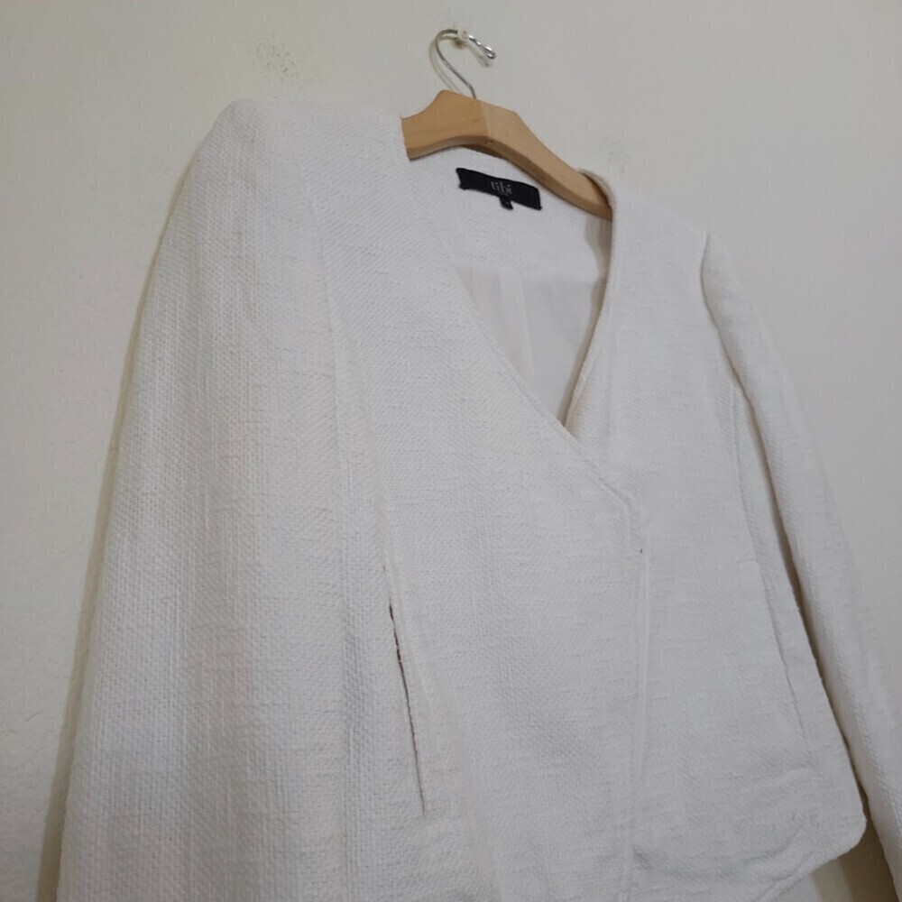 TIBI NY 100% Cotton Cropped Asymmetrical Knit Moto Jacket White 6 Quirt Luxury - Picture 5 of 16